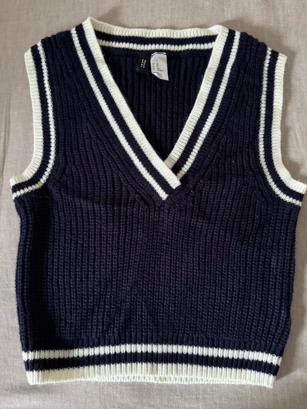H&M Navy and White V-Neck Knit Sweater Vest